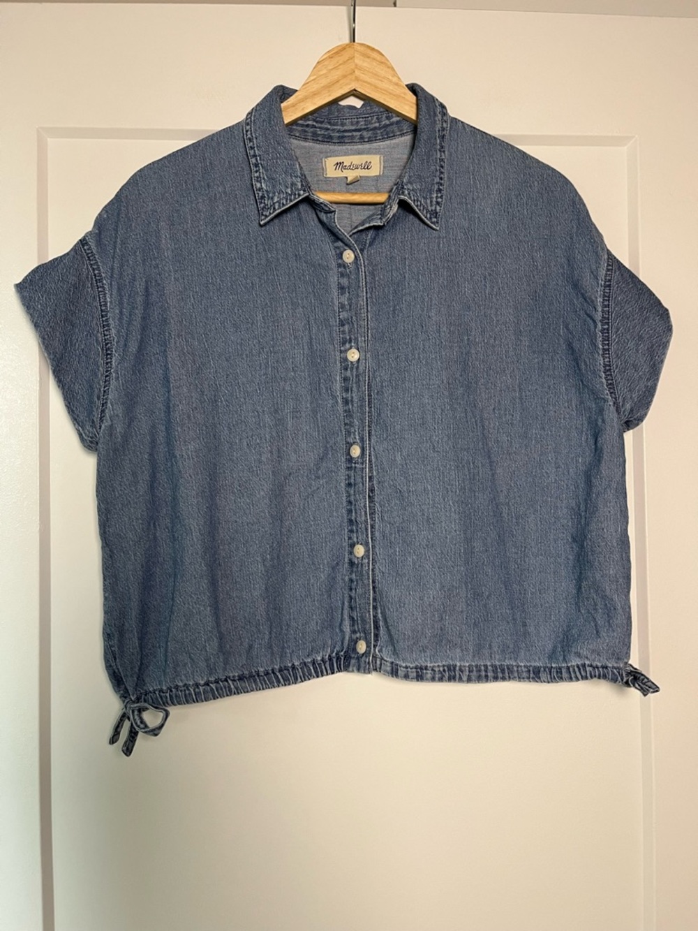 Madewell Denim Boxy Crop Shirt | Tie Hem Chambray Top | Medium